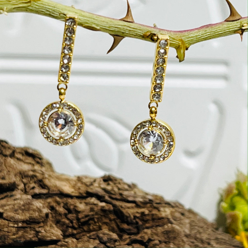 Gold Clear Crystal Drop Down earrings