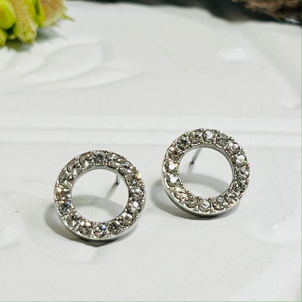 Silver Circle Diamante Earrings