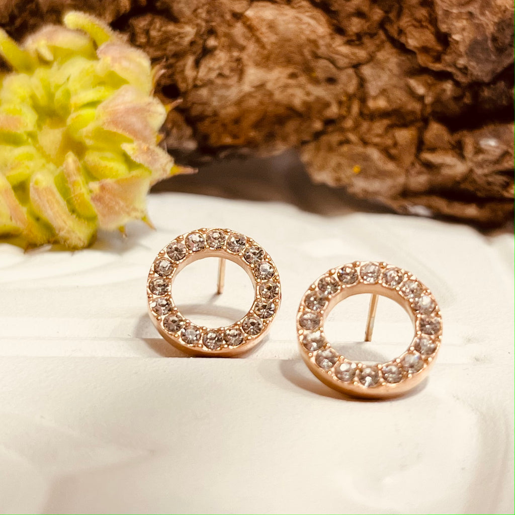 Rose Gold Circle Diamante Earrings