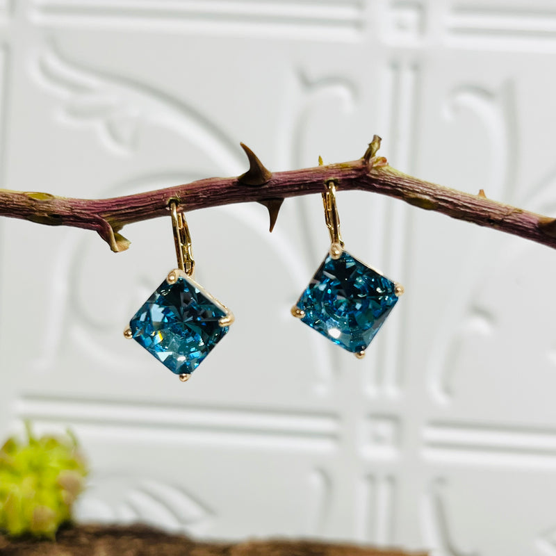 Rose Gold Swarovski Square Earrings