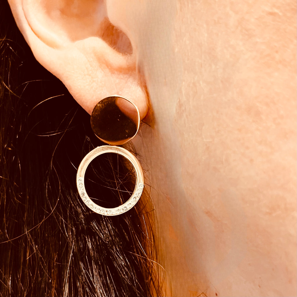 Rose Gold Circle & Crystal Earrings