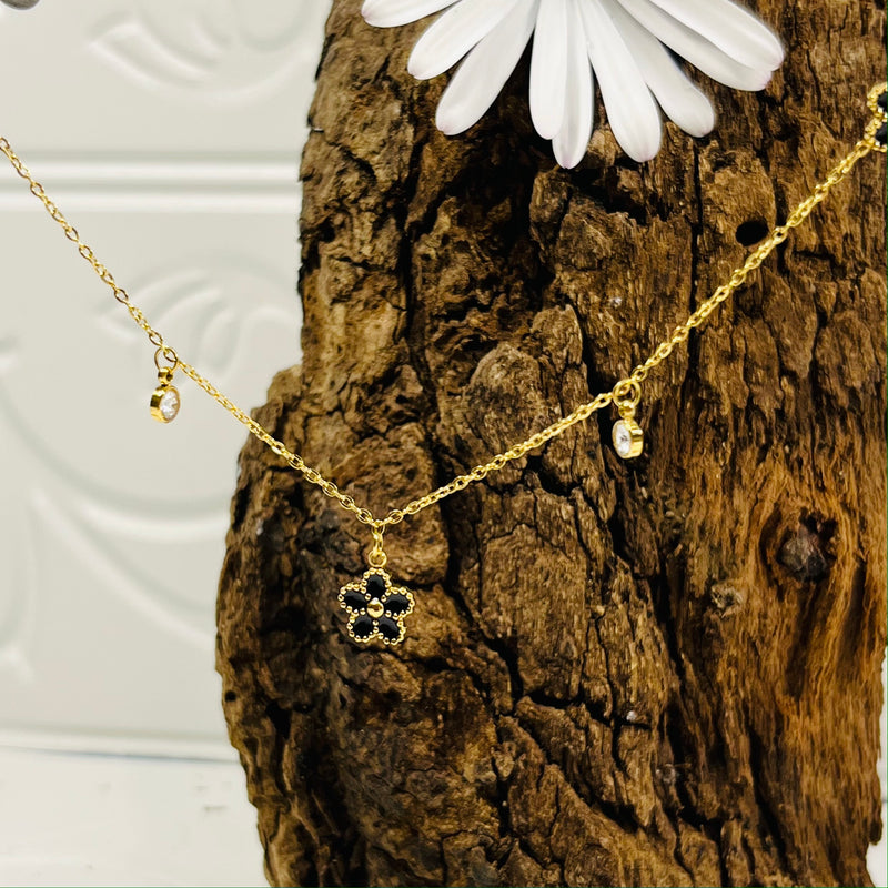 Gold Flower & Crystal Necklace