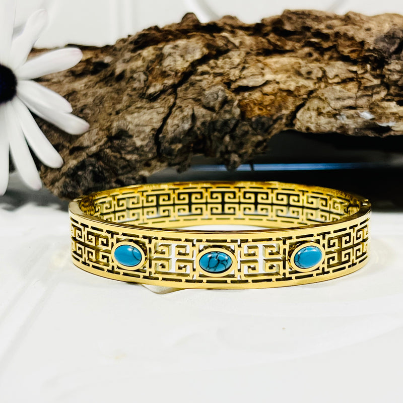 Gold & Turquoise Stone Bangle