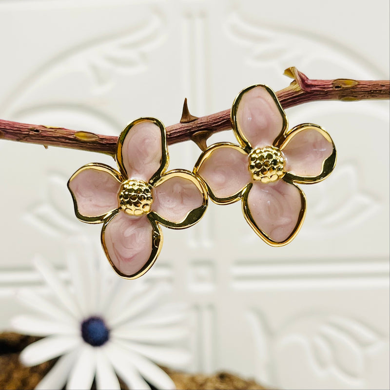 Gold & Pink/Purple Flower Earrings