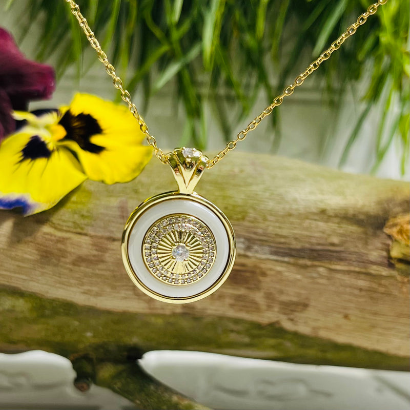 Gold & White Crystal Necklace