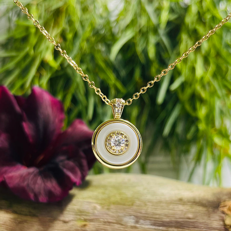 Gold & White Crystal Necklace