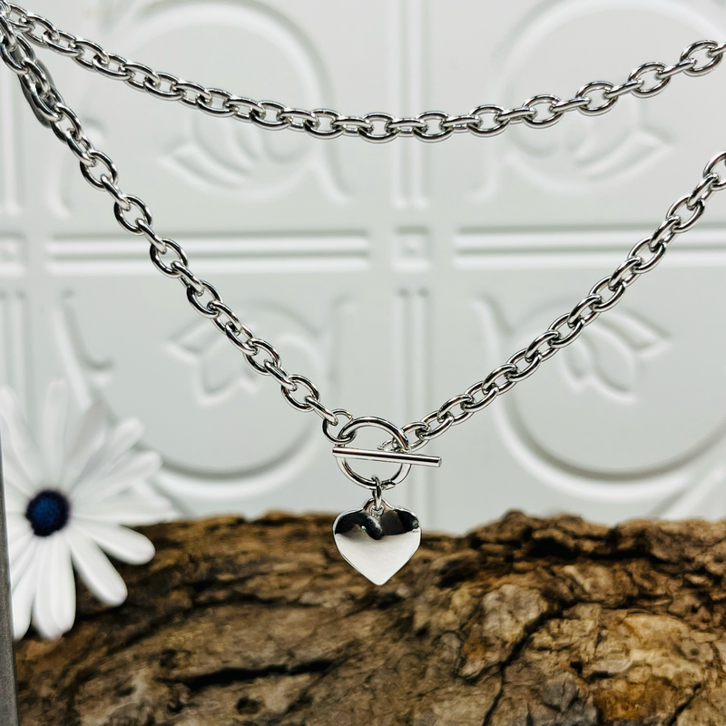 Silver Chunky Chain Heart Necklace