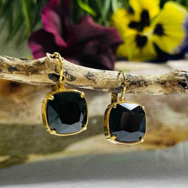 Gold & Black Square Earrings