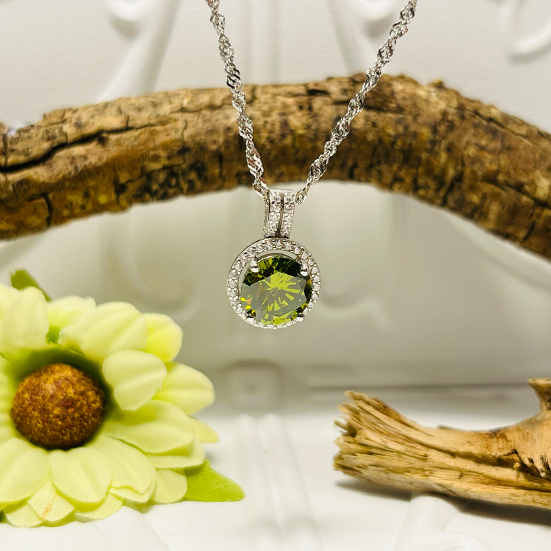 Sterling Silver Green Crystal Necklace