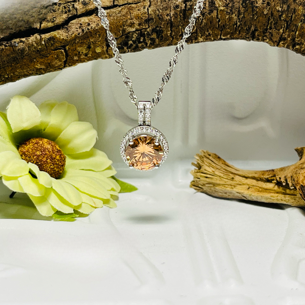 Sterling Silver Champagne Crystal Necklace