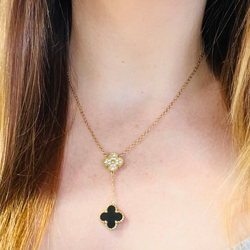 Gold & Black Clover Leaf Necklace