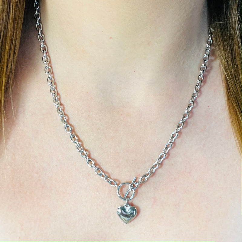 Silver Chunky Chain Heart Necklace