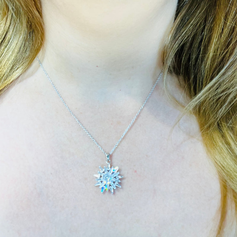 Silver Crystal Flower Necklace