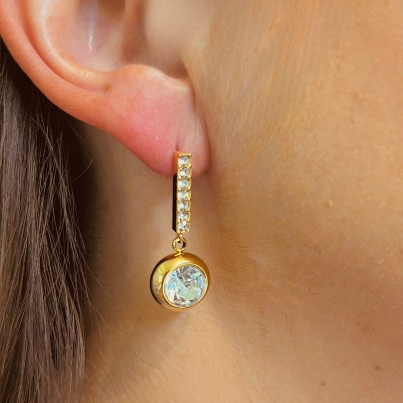 Gold & Clear Crystal Drop Down Earrings