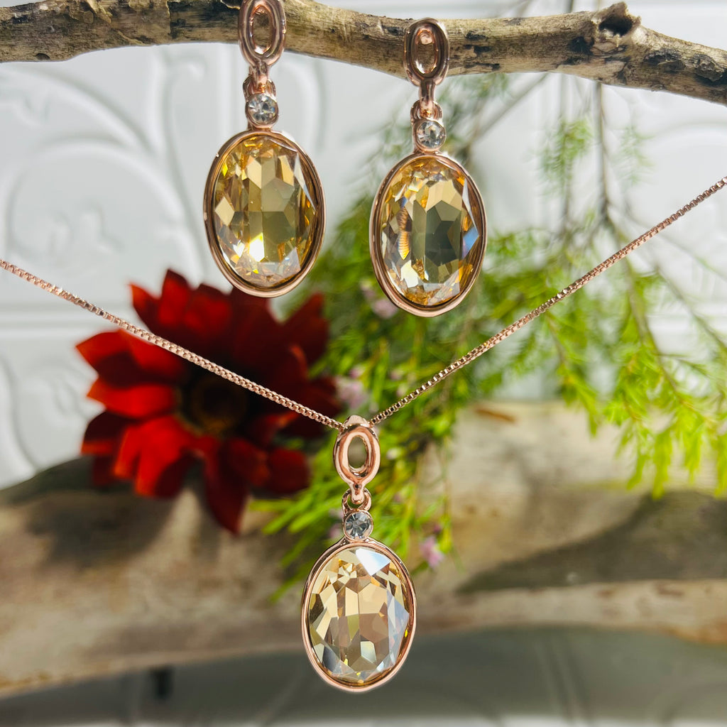 Rose Gold champagne Crystal Necklace .