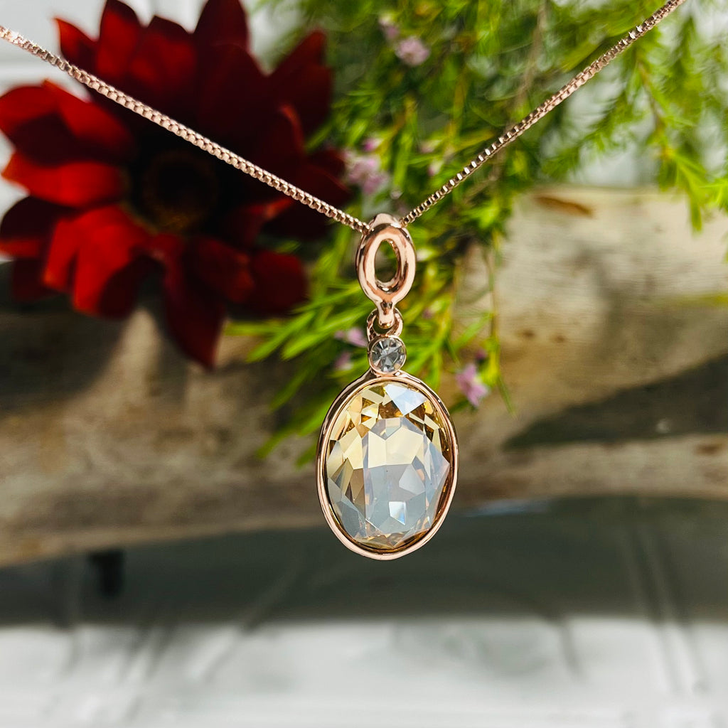 Rose Gold champagne Crystal Necklace .