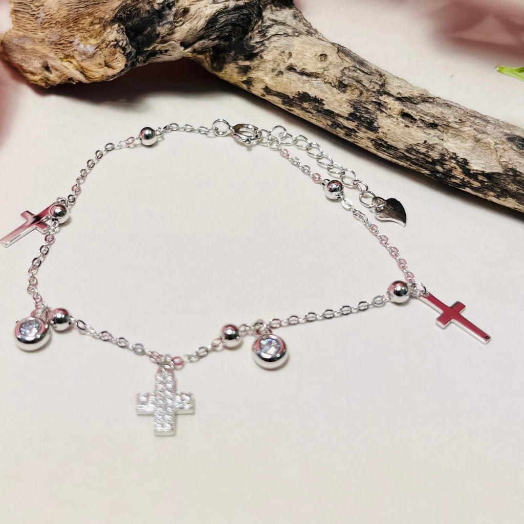 Sterling Silver Charm Bracelet With Clear Cubic Zirconias