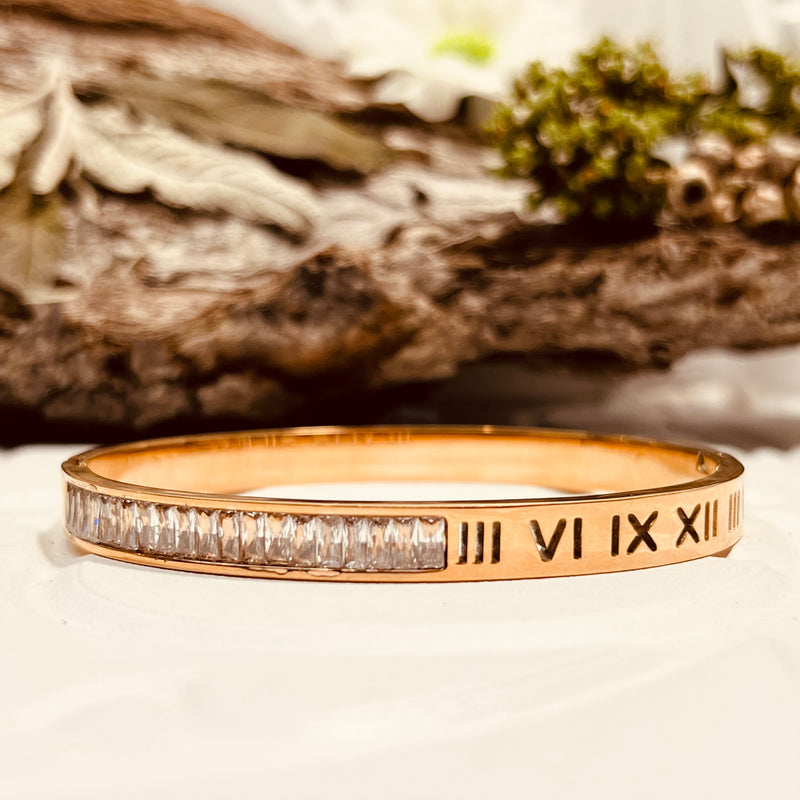 Rose Gold Plated Stainless Steel and Crystal Bangle