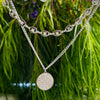 Silver Stainless Steel Double Chain Disc Necklace