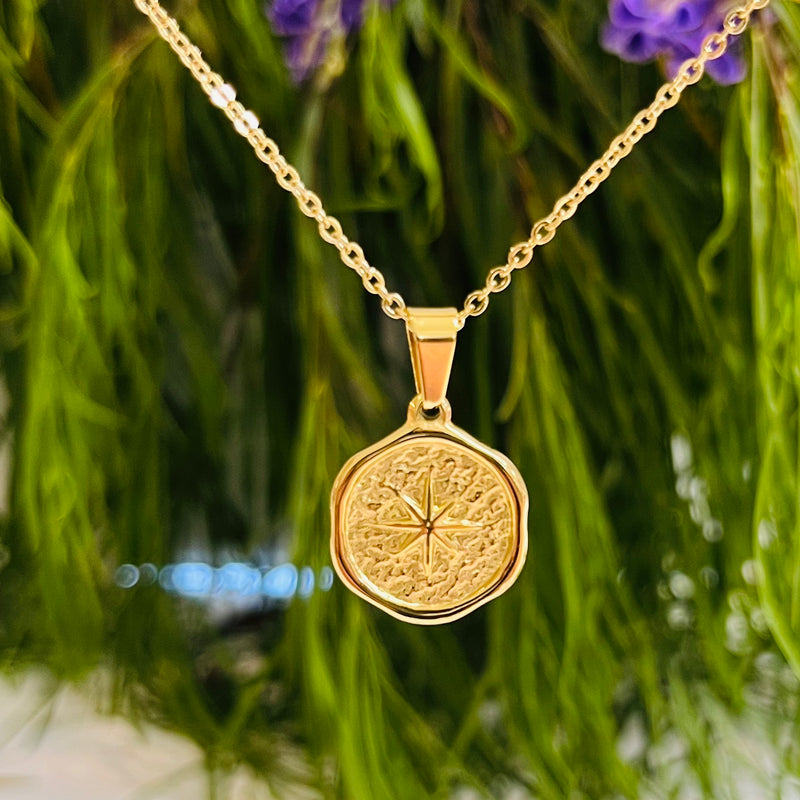 Gold Stainless Steel Sun Necklace