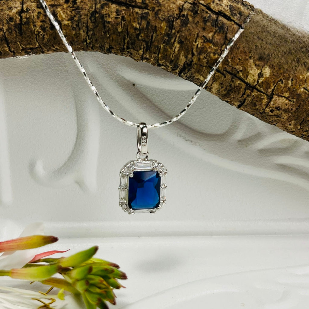 Sterling Silver & Royal Blue Crystal Necklace l