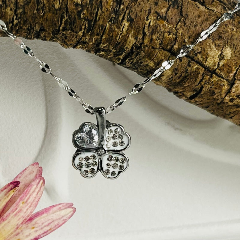 Silver Flower & Crystal Necklace