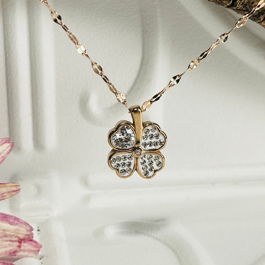 Rose Gold Flower & Crystal Necklace