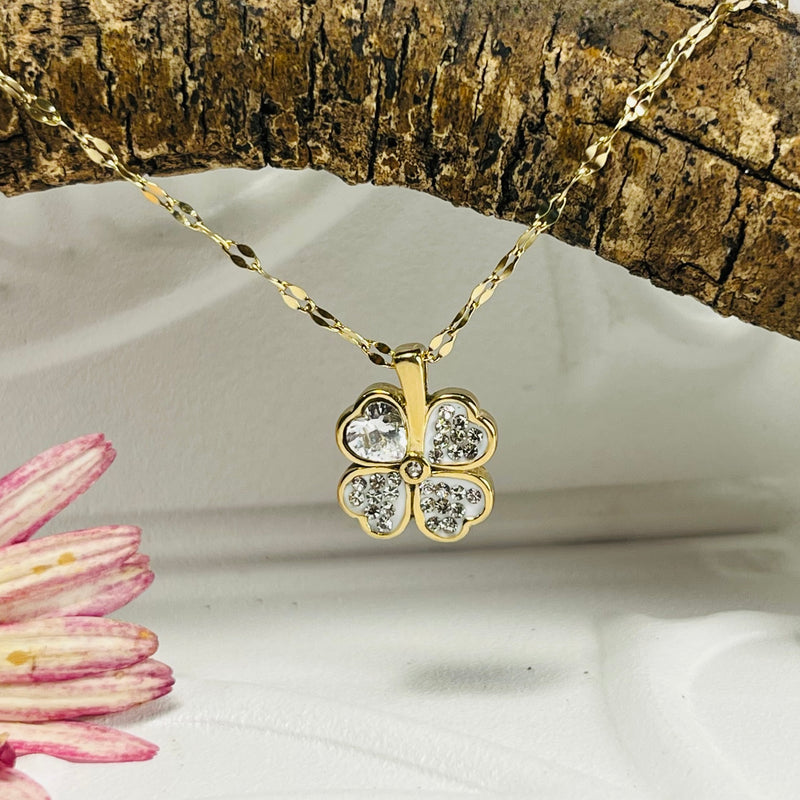 Gold Flower & Crystal Necklace