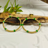 Gold Hoops & Green Stone Earrings