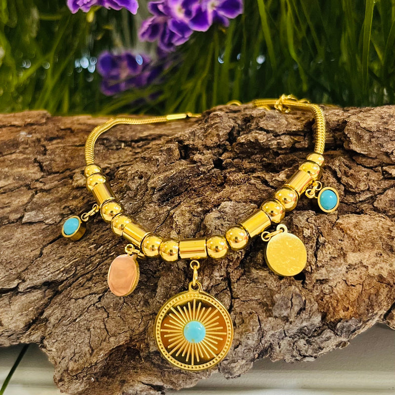 Gold & Aqua Charm Bracelet