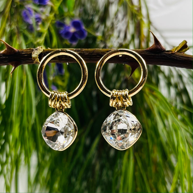 Gold Platinum Plated Clear Crystal Earrings