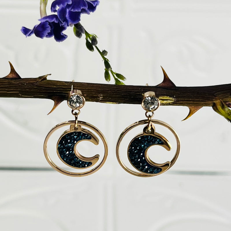 Rose Gold Stainless Steel Moon Earrings