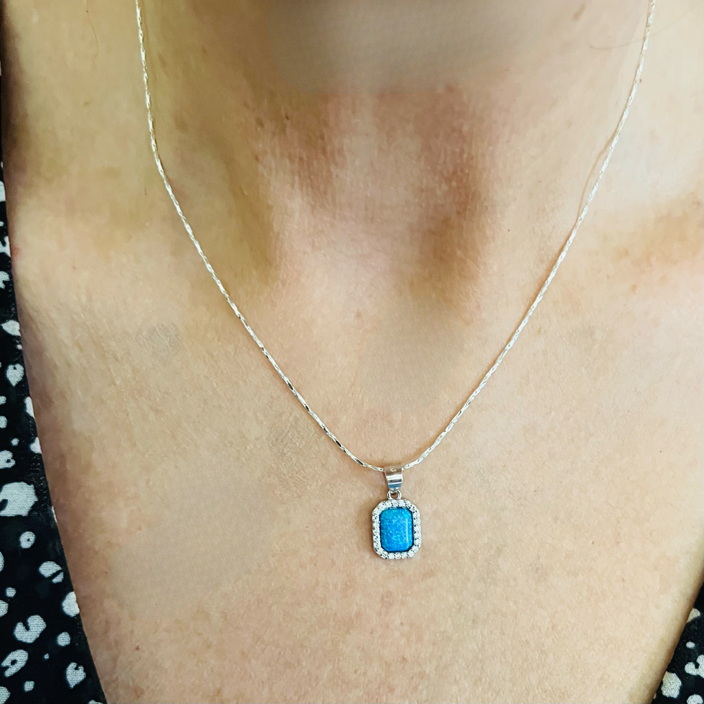 Silver Sterling Silver Blue Opal Necklace