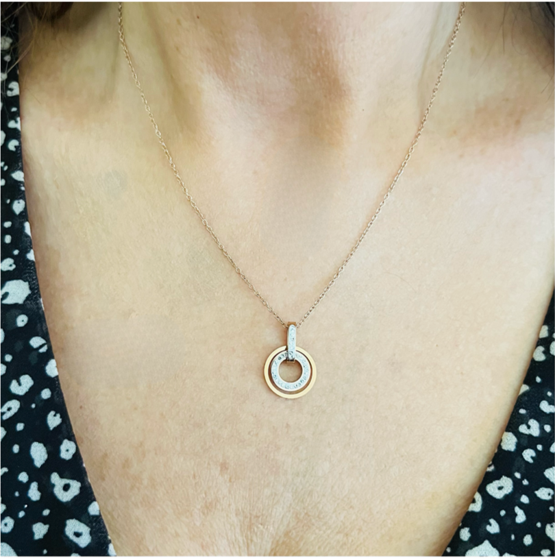 Rose Gold Circle & Crystal Necklace