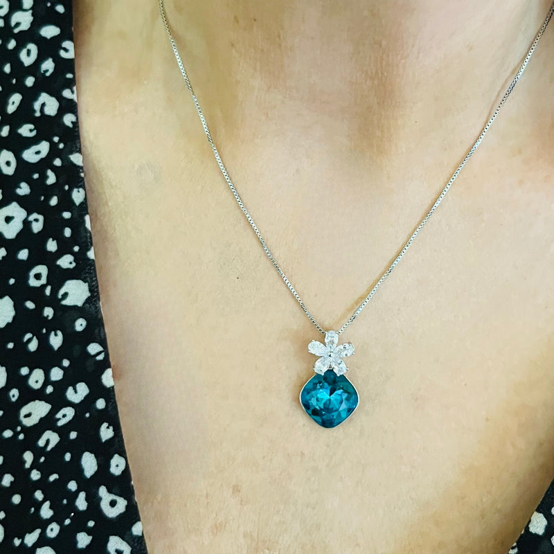 Aqua & Silver Swarovski Crystal Necklace