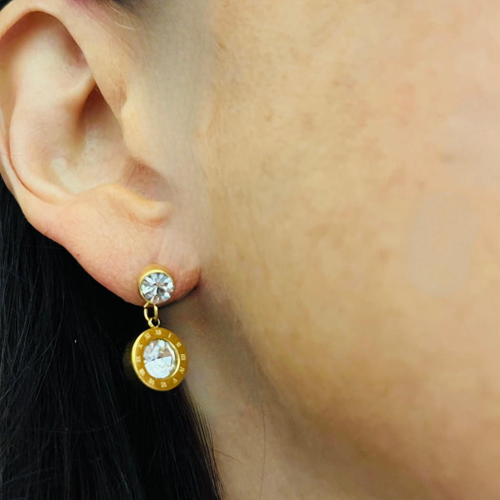 Gold Roman Numeral Crystal earrings