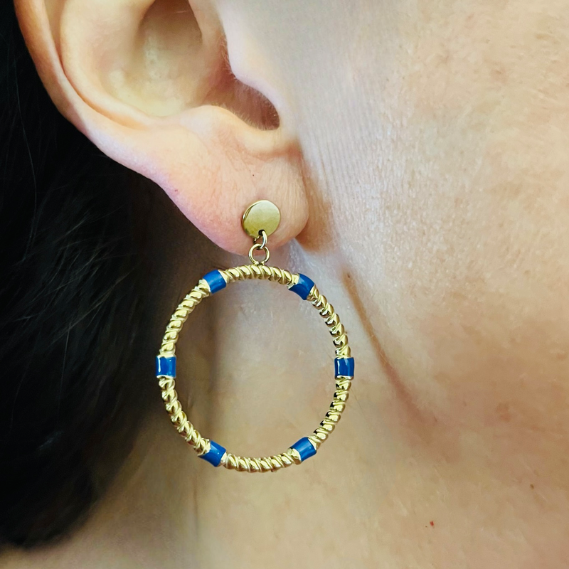 Gold Hoops & Blue Stone Earrings