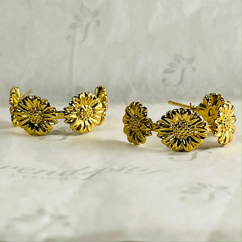 Gold Daisy Half Hoop Earrings