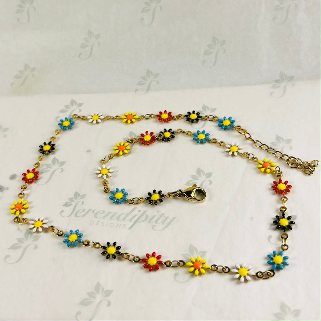 Colourful Gold Daisy Necklace