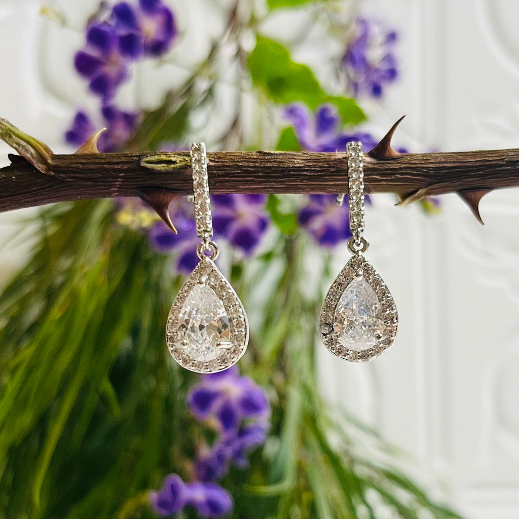 Platinum Plated Cubic Zirconia Drop Earrings.