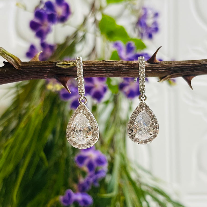 Platinum Plated Cubic Zirconia Drop Earrings.
