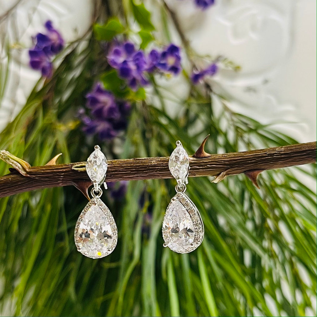 Clear Cubic Zirconia Crystal Drop Earrings