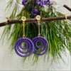 Purple Coil Drop Gold Plated Earrings with Cubic Zirconia Studs.