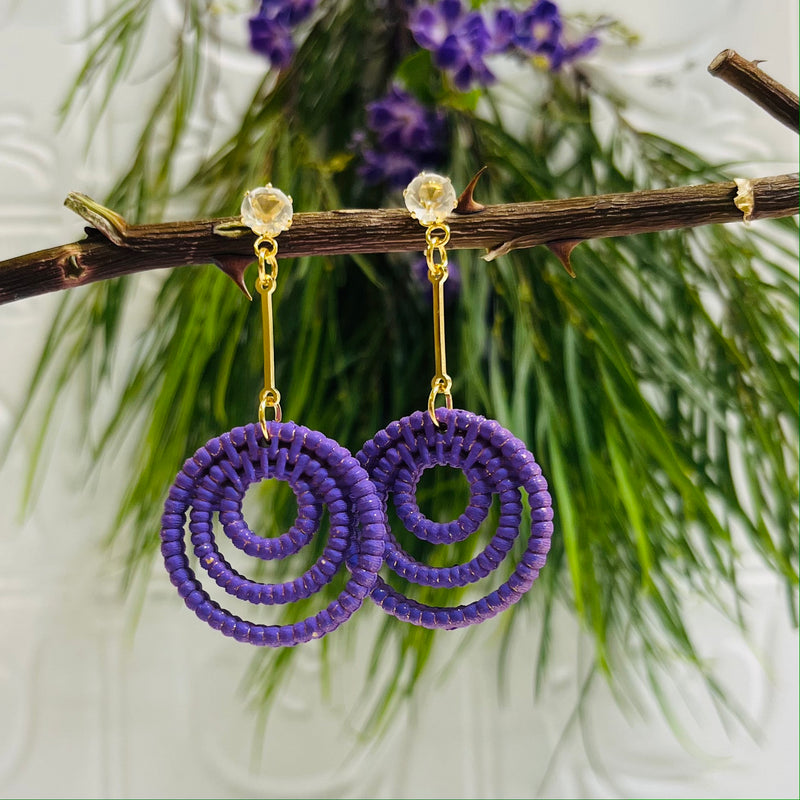 Purple Coil Drop Gold Plated Earrings with Cubic Zirconia Studs.