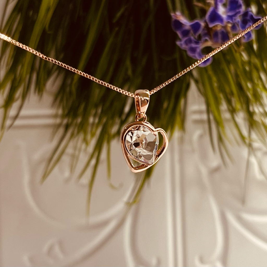 Rose Gold Heart & Clear Crystal Earrings
