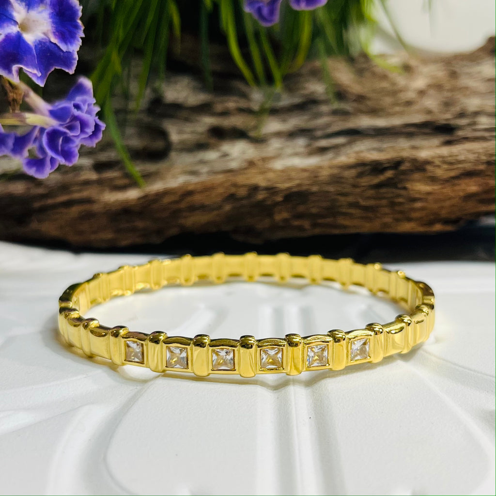 Gold & Clear Square Crystal Bracelet