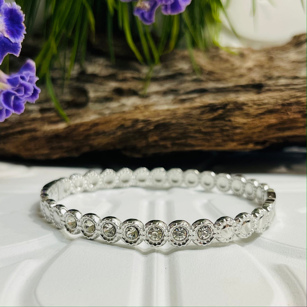 Silver & Clear Crystal Flower Bracelet
