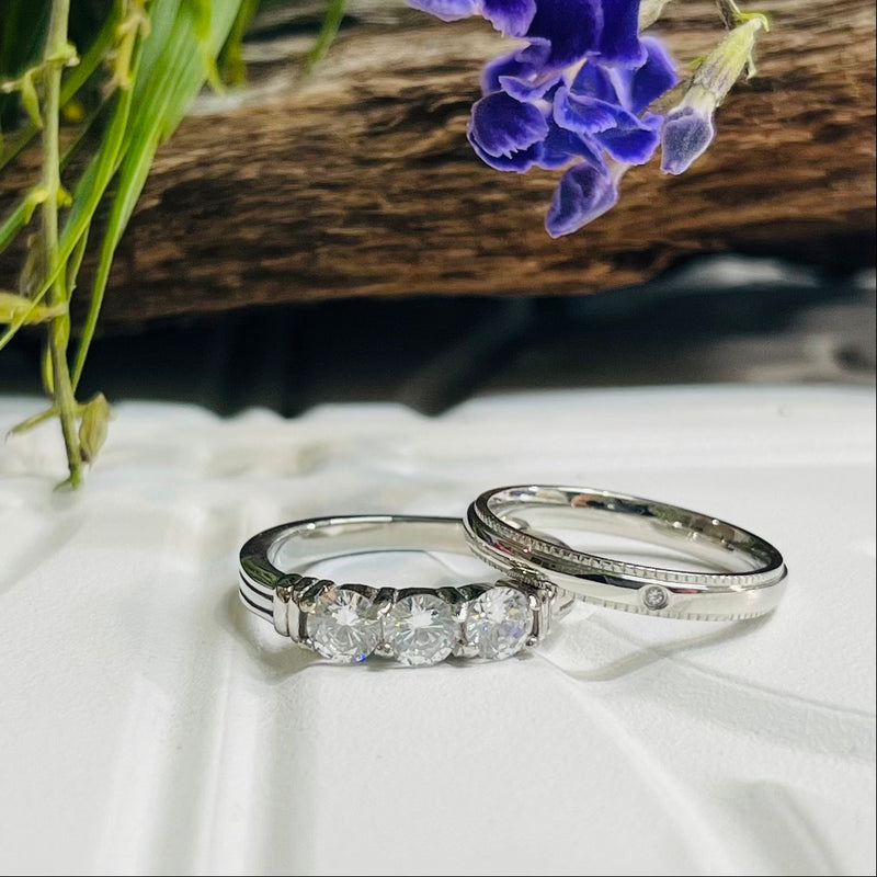 Stainless Steel Cubic Zirconia Double Ring Set