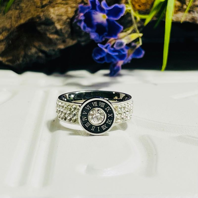Stainless Steel Cubic Zirconia Roman Numeral Ring