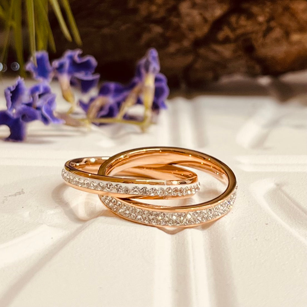 Rose Gold Plated Stainless Steel Crystal Ring